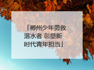 郴州少年勇救落水者 彰显新时代青年担当